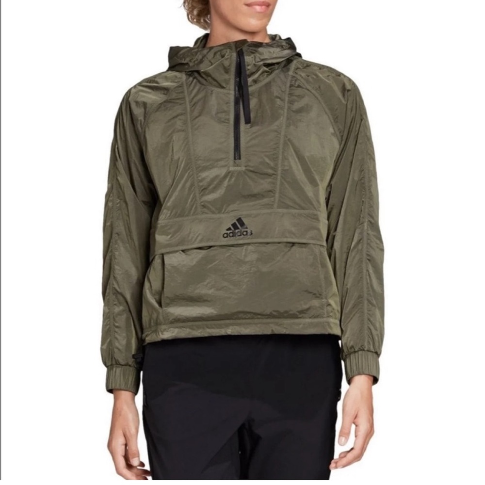 Adidas Windbreaker Womens Wind RDY Anorak 1/2 Zip Packable Green